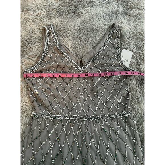 Adrianna Papell Platinum Size 10 Silver Beaded Tulle Bridesmaids Dress Formal - Picture 14 of 16